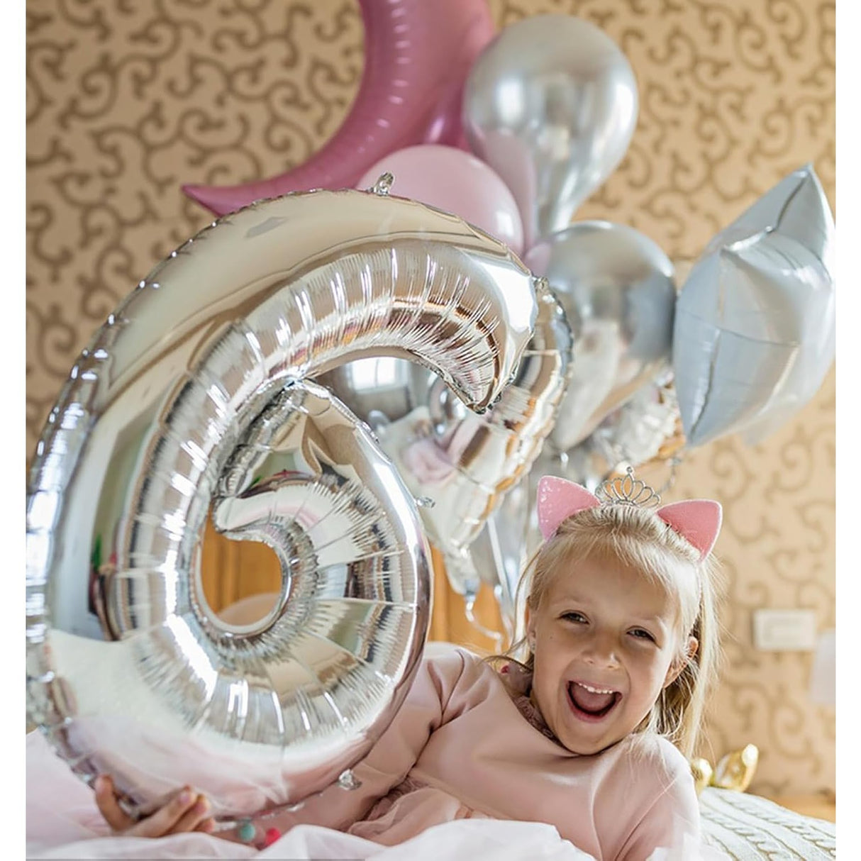 Balon Din Folie Metalizata, Figurina Cifra, Tema Aniversare 100 Cm, Ambalaj Individual, Pai Inclus, Umflare Cu Aer Sau Heliu, Cifra 6 - vivimall.ro