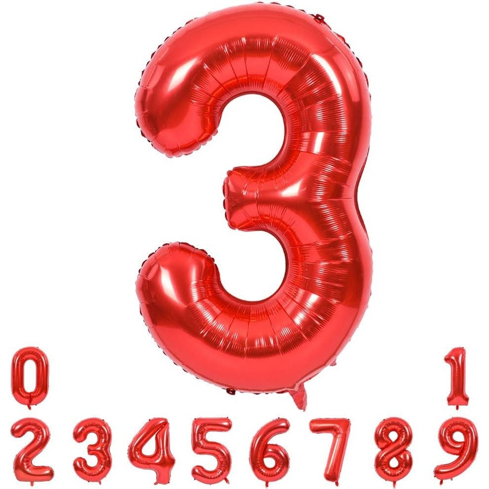 Balon Din Folie Metalizata, Figurina Cifra, Tema Aniversare 100 Cm, Ambalaj Individual, Pai Inclus, Umflare Cu Aer Sau Heliu, Cifra 3
