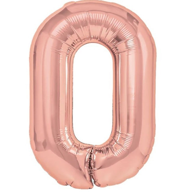 Balon Din Folie Metalizata Figurina Cifra, Tema Aniversare 100 Cm, Ambalaj Individual, Pai Inclus, Umflare Cu Aer Sau Heliu, Coral, Rose, Cifra 0 - vivimall.ro