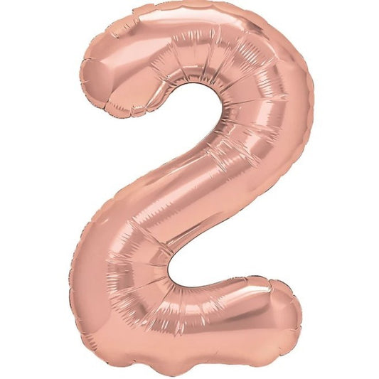 Balon din Folie Metalizata Vivimall, Figurina Cifra, Tema Aniversare 100 cm, Ambalaj Individual, Pai inclus, Umflare cu Aer sau Heliu, Coral, Rose, Cifra 2 - vivimall.ro