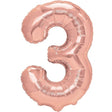 Balon Din Folie Metalizata Figurina Cifra, Tema Aniversare 100 Cm, Ambalaj Individual, Pai Inclus, Umflare Cu Aer Sau Heliu, Coral, Rose Gold, Cifra 3 - vivimall.ro