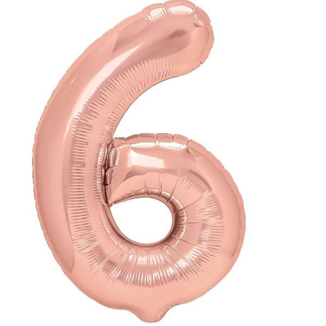 Balon Din Folie Metalizata Figurina Cifra, Tema Aniversare 100 Cm, Ambalaj Individual, Pai Inclus, Umflare Cu Aer Sau Heliu, Coral, Rose, Cifra 6 - vivimall.ro
