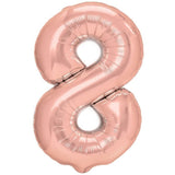 Balon Din Folie Metalizata Figurina Cifra, Tema Aniversare 100 Cm, Ambalaj Individual, Pai Inclus, Umflare Cu Aer Sau Heliu, Coral, Rose Gold, Cifra 8 - vivimall.ro