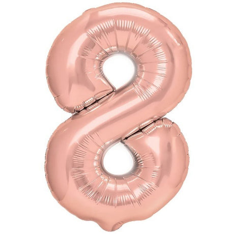 Balon Din Folie Metalizata Figurina Cifra, Tema Aniversare 100 Cm, Ambalaj Individual, Pai Inclus, Umflare Cu Aer Sau Heliu, Coral, Rose Gold, Cifra 8 - vivimall.ro