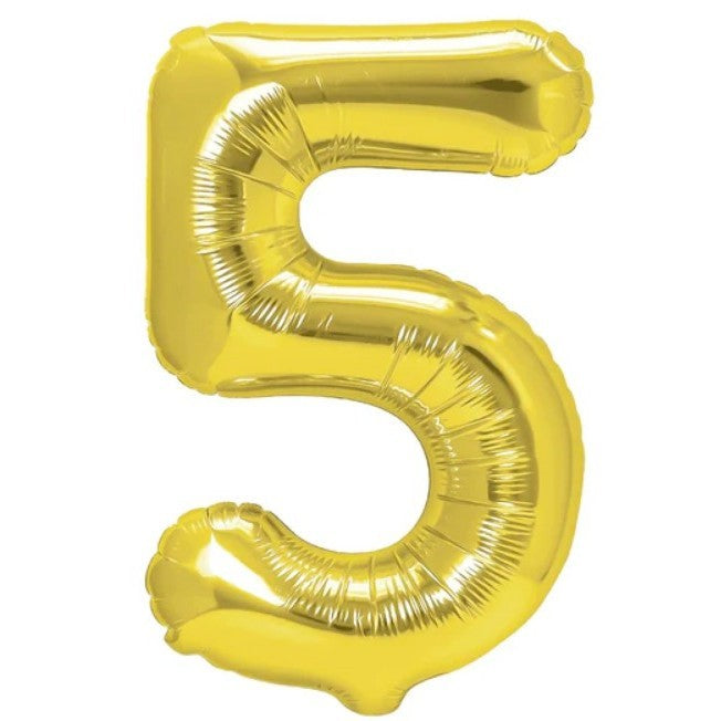 Balon Din Folie Metalizata, Figurina Cifra, Tema Aniversare 100 Cm, Ambalaj Individual, Pai Inclus, Umflare Cu Aer Sau Heliu, Cifra 5 - vivimall.ro