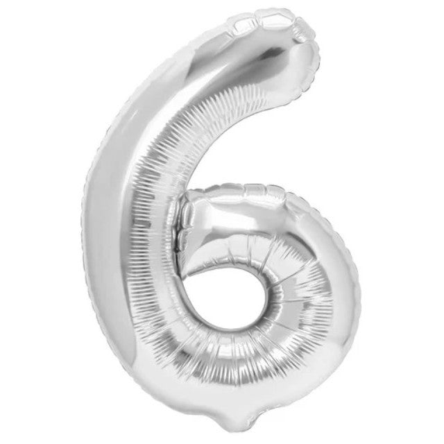 Balon Din Folie Metalizata, Figurina Cifra, Tema Aniversare 100 Cm, Ambalaj Individual, Pai Inclus, Umflare Cu Aer Sau Heliu, Cifra 6 - vivimall.ro
