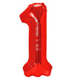 Balon folie metalizată cifra 1 roșu, 100 cm, vedere frontală completă
