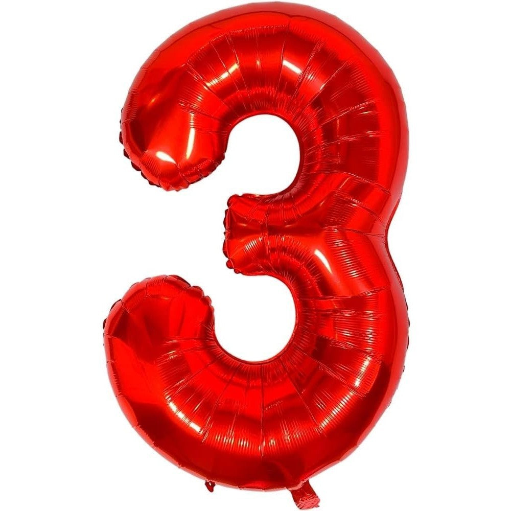 Balon Din Folie Metalizata, Figurina Cifra, Tema Aniversare 100 Cm, Ambalaj Individual, Pai Inclus, Umflare Cu Aer Sau Heliu, Cifra 3