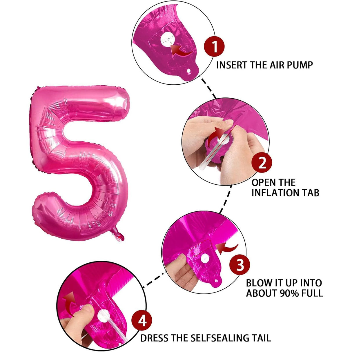 Balon Din Folie Metalizata Figurina Cifra, Tema Aniversare 40 Cm, Ambalaj Individual, Pai Inclus, Umflare Cu Aer Sau Heliu, Cifra 5 - vivimall.ro