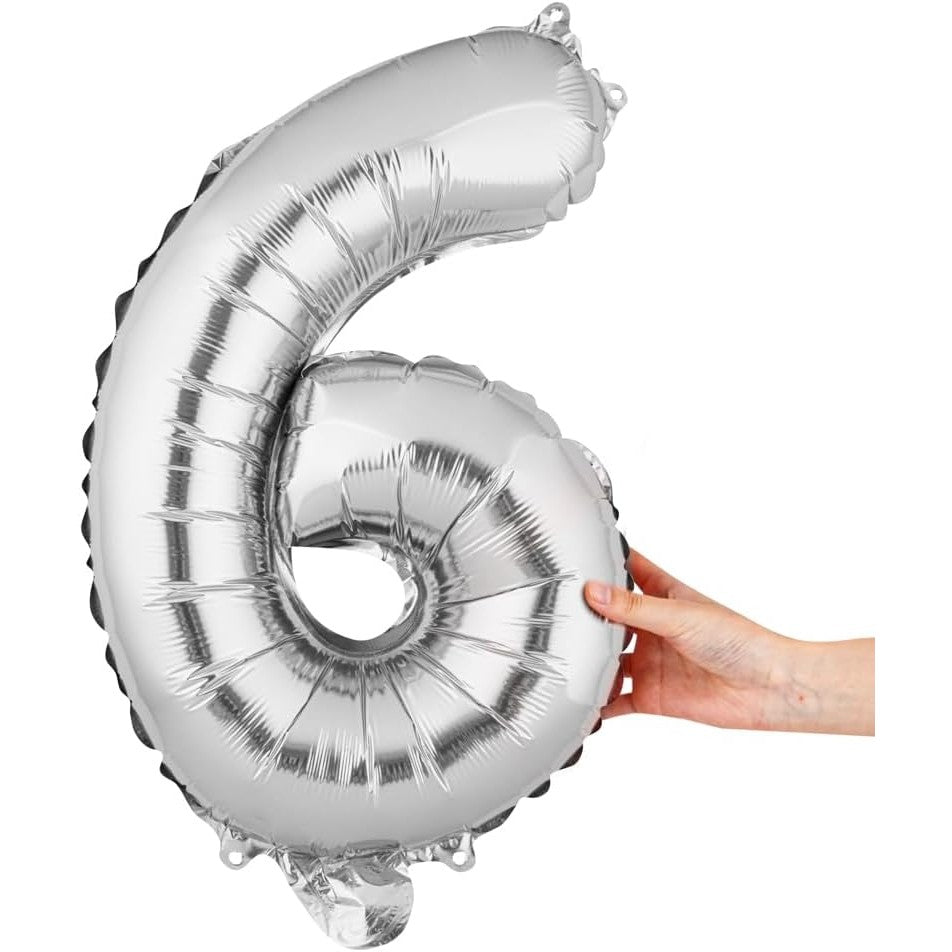 Balon Din Folie Metalizata Figurina Cifra, Tema Aniversare 40 Cm, Ambalaj Individual, Pai Inclus, Umflare Cu Aer Sau Heliu, Cifra 6