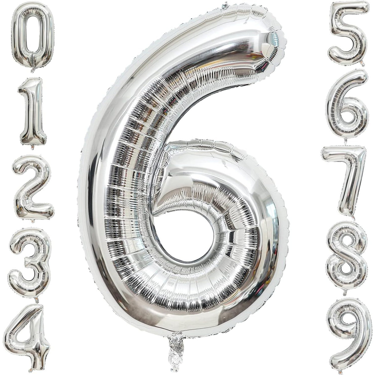 Balon Din Folie Metalizata Figurina Cifra, Tema Aniversare 40 Cm, Ambalaj Individual, Pai Inclus, Umflare Cu Aer Sau Heliu, Cifra 6