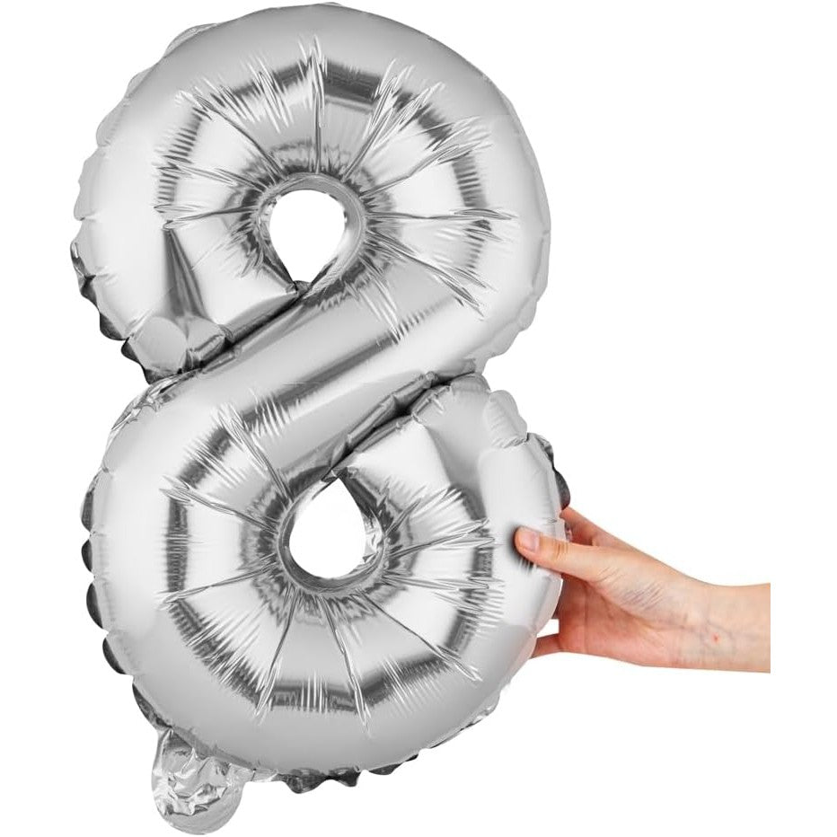 Balon Din Folie Metalizata Figurina Cifra, Tema Aniversare 40 Cm, Ambalaj Individual, Pai Inclus, Umflare Cu Aer Sau Heliu, Cifra 8