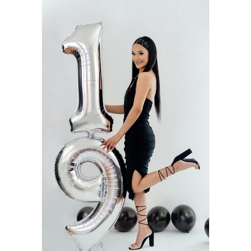 Balon Din Folie Metalizata Figurina Cifra, Tema Aniversare 40 Cm, Ambalaj Individual, Pai Inclus, Umflare Cu Aer Sau Heliu, Cifra 9