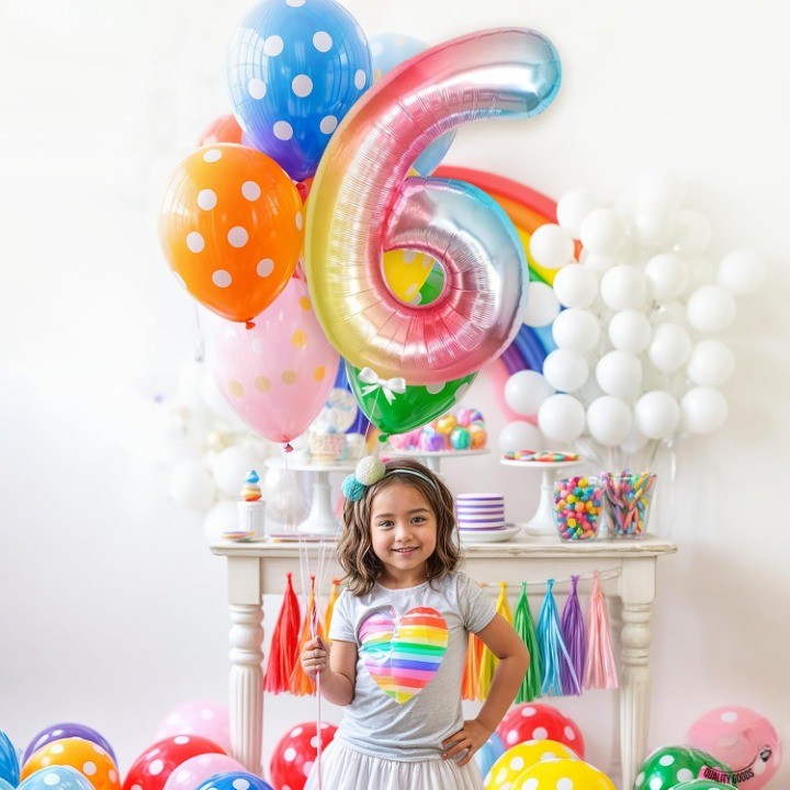 Balon Din Folie Metalizata Figurina Cifra, Tema Aniversare 40 Cm, Ambalaj Individual, Pai Inclus, Umflare Cu Aer Sau Heliu, Cifra 6