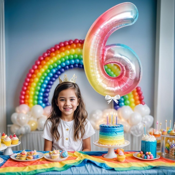 Balon Din Folie Metalizata Figurina Cifra, Tema Aniversare 40 Cm, Ambalaj Individual, Pai Inclus, Umflare Cu Aer Sau Heliu, Cifra 6
