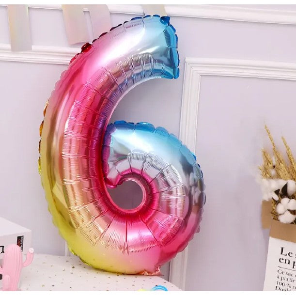 Balon Din Folie Metalizata Figurina Cifra, Tema Aniversare 40 Cm, Ambalaj Individual, Pai Inclus, Umflare Cu Aer Sau Heliu, Cifra 6