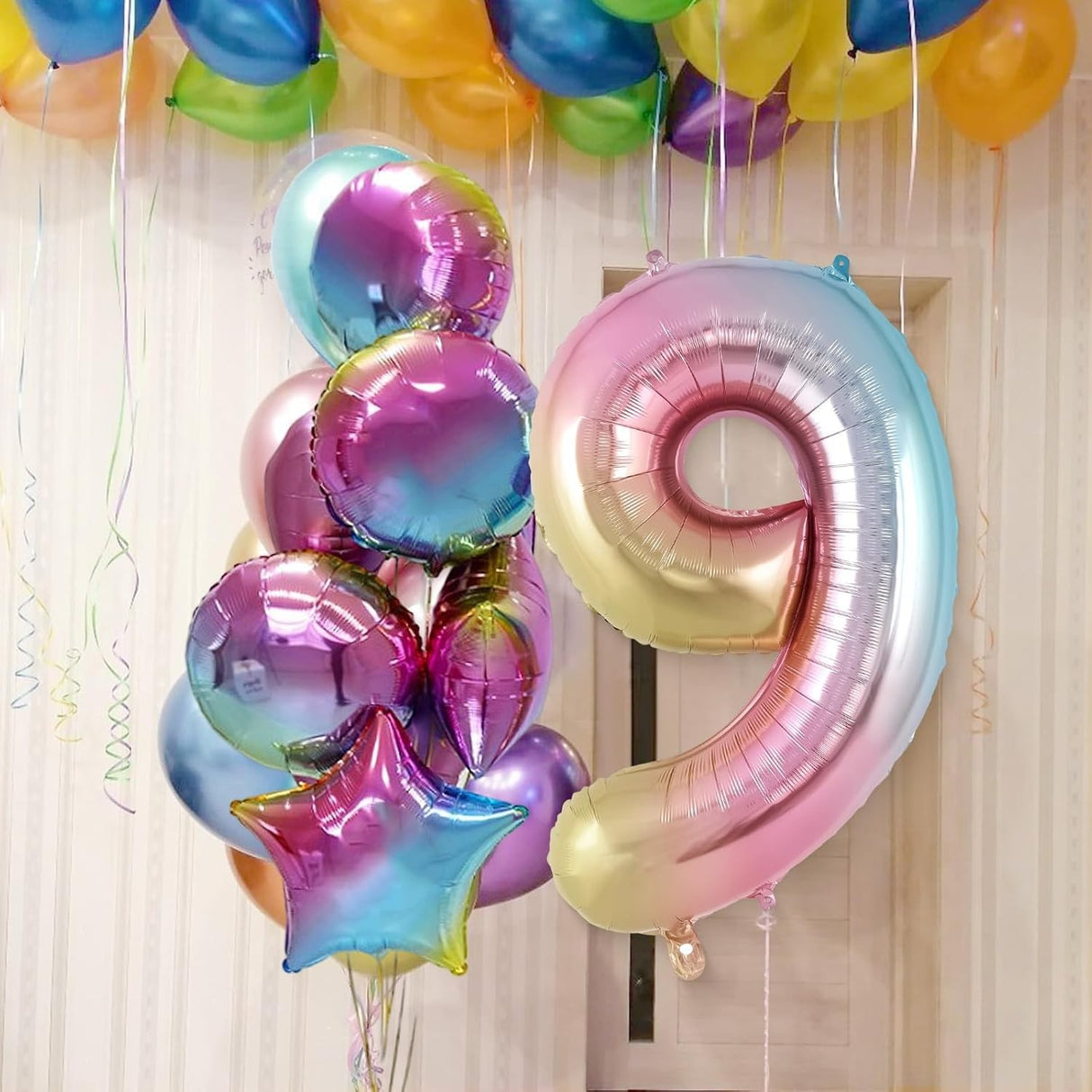 Balon Din Folie Metalizata Figurina Cifra, Tema Aniversare 40 Cm, Ambalaj Individual, Pai Inclus, Umflare Cu Aer Sau Heliu, Cifra 9