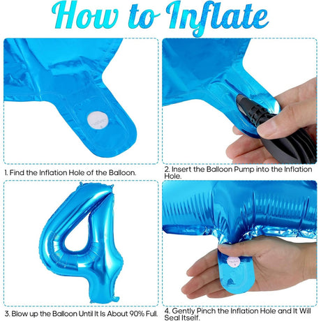 Balon din Folie Metalizata Vivimall, Figurina Cifra, Tema Aniversare 40 cm, Ambalaj Individual, Pai inclus, Umflare cu Aer sau Heliu, Albastru, Cifra 4