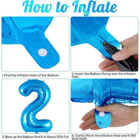 Balon din Folie Metalizata Vivimall, Figurina Cifra, Tema Aniversare 40 cm, Ambalaj Individual, Pai inclus, Umflare cu Aer sau Heliu, Albastru, Cifra 2