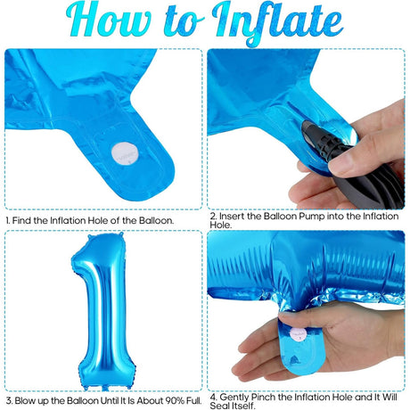 Balon din Folie Metalizata Vivimall, Figurina Cifra, Tema Aniversare 40 cm, Ambalaj Individual, Pai inclus, Umflare cu Aer sau Heliu, Albastru, Cifra 1