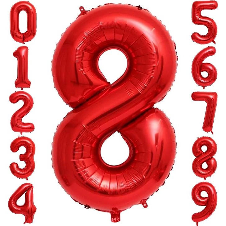 Balon Din Folie Metalizata Figurina Cifra, Tema Aniversare 40 Cm, Ambalaj Individual, Pai Inclus, Umflare Cu Aer Sau Heliu, Cifra 8 - vivimall.ro
