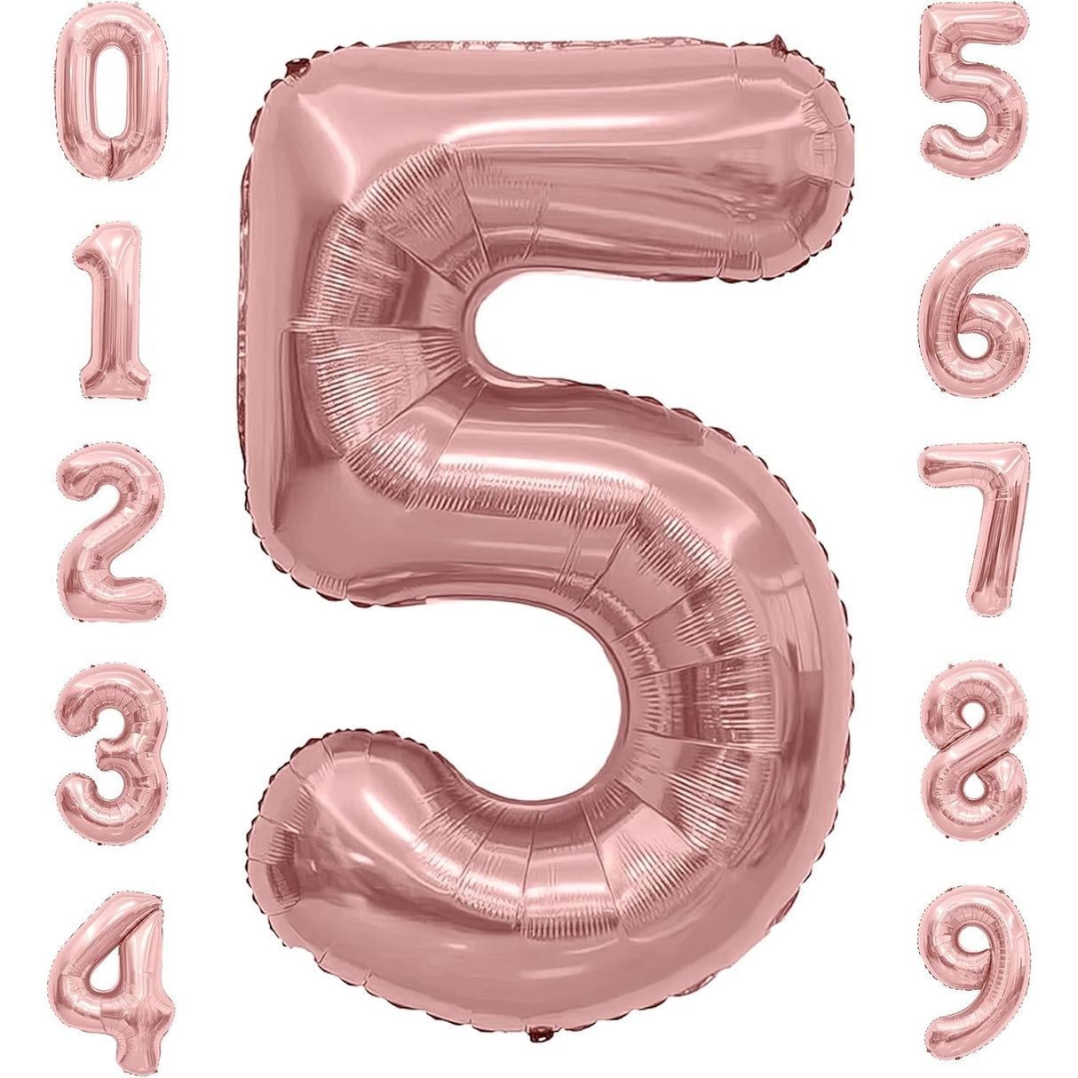 Balon Din Folie Metalizata Figurina Cifra, Tema Aniversare 40 Cm, Ambalaj Individual, Pai Inclus, Umflare Cu Aer Sau Heliu, Rose Gold, Cifra 5 - vivimall.ro