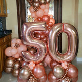 Balon Din Folie Metalizata Figurina Cifra, Tema Aniversare 40 Cm, Ambalaj Individual, Pai Inclus, Umflare Cu Aer Sau Heliu, Rose Gold, Cifra 5 - vivimall.ro