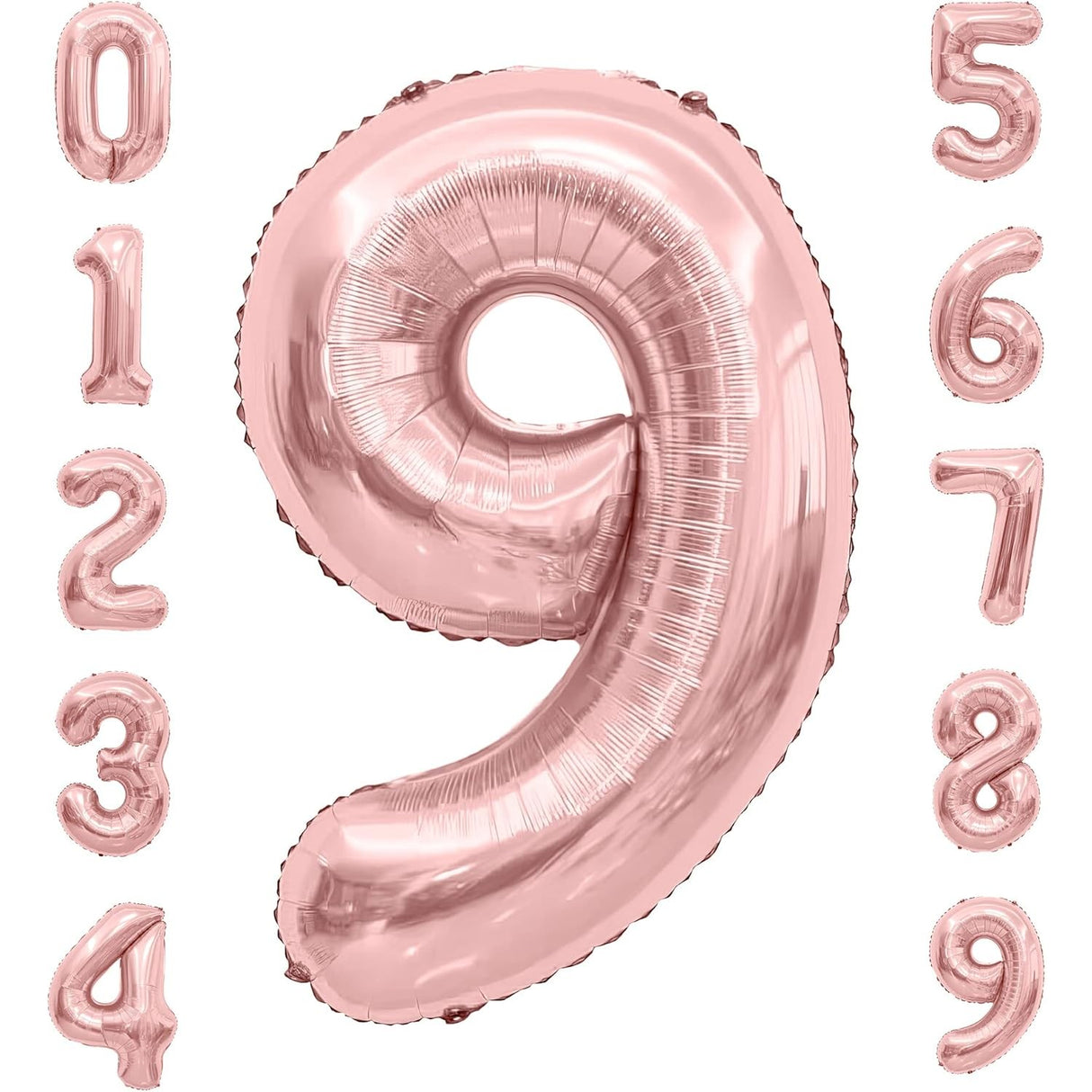 Balon Din Folie Metalizata Figurina Cifra, Tema Aniversare 40 Cm, Ambalaj Individual, Pai Inclus, Umflare Cu Aer Sau Heliu, Rose Gold, Cifra 9 - vivimall.ro