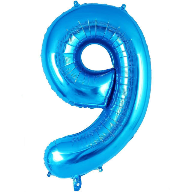 Balon din Folie Metalizata Vivimall, Figurina Cifra, Tema Aniversare 40 cm, Ambalaj Individual, Pai inclus, Umflare cu Aer sau Heliu, Albastru, Cifra 9 - vivimall.ro