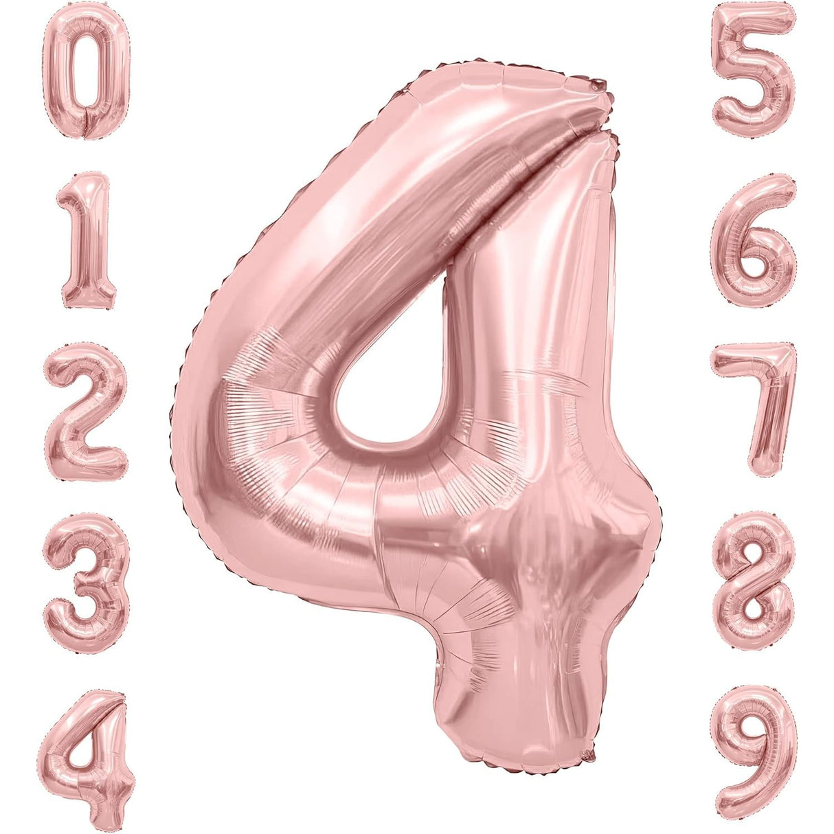 Balon Din Folie Metalizata Figurina Cifra, Tema Aniversare 80 Cm, Ambalaj Individual, Pai Inclus, Umflare Cu Aer Sau Heliu, Rose, Cifra 4 - vivimall.ro