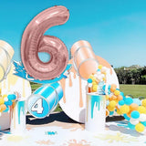 Balon Din Folie Metalizata Figurina Cifra, Tema Aniversare 80 Cm, Ambalaj Individual, Pai Inclus, Umflare Cu Aer Sau Heliu, Rose, Cifra 6 - vivimall.ro