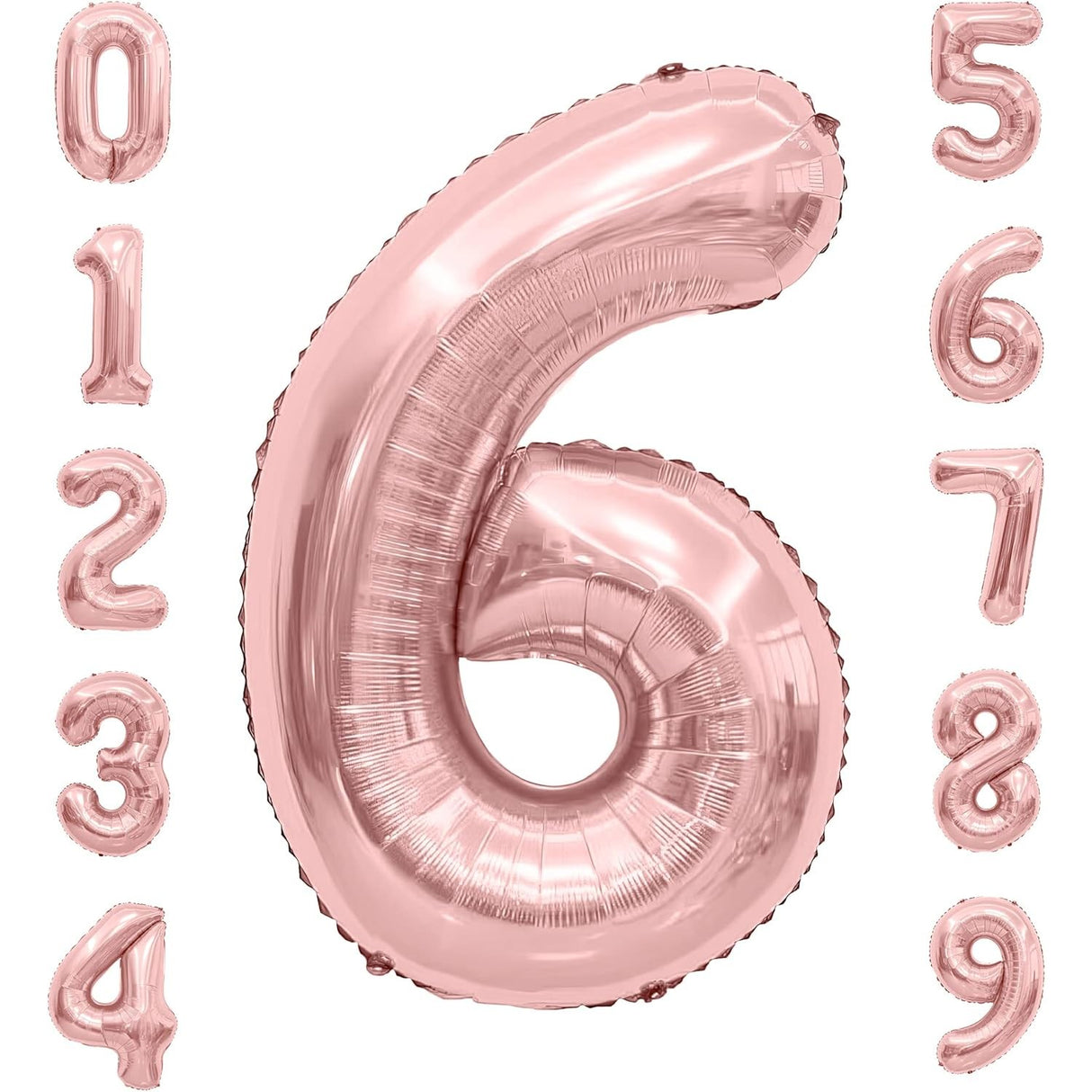 Balon Din Folie Metalizata Figurina Cifra, Tema Aniversare 80 Cm, Ambalaj Individual, Pai Inclus, Umflare Cu Aer Sau Heliu, Rose, Cifra 6 - vivimall.ro