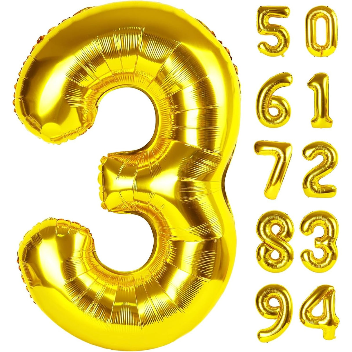 Balon Din Folie Metalizata Figurina Cifra, Tema Aniversare 40 Cm, Ambalaj Individual, Pai Inclus, Umflare Cu Aer Sau Heliu, Cifra 3 - vivimall.ro