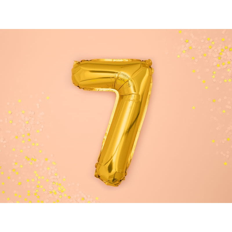 Balon Din Folie Metalizata Figurina Cifra, Tema Aniversare 40 Cm, Ambalaj Individual, Pai Inclus, Umflare Cu Aer Sau Heliu, Cifra 7 - vivimall.ro