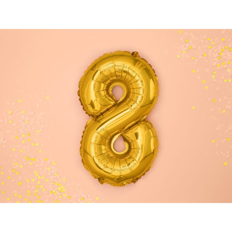Balon Din Folie Metalizata Figurina Cifra, Tema Aniversare 40 Cm, Ambalaj Individual, Pai Inclus, Umflare Cu Aer Sau Heliu, Cifra 8 - vivimall.ro