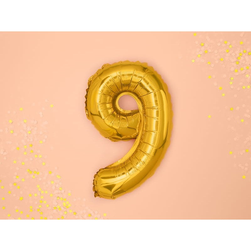 Balon Din Folie Metalizata Figurina Cifra, Tema Aniversare 40 Cm, Ambalaj Individual, Pai Inclus, Umflare Cu Aer Sau Heliu, Cifra 9 - vivimall.ro