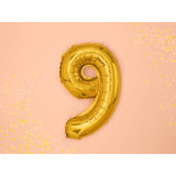Balon Din Folie Metalizata Figurina Cifra, Tema Aniversare 40 Cm, Ambalaj Individual, Pai Inclus, Umflare Cu Aer Sau Heliu, Cifra 9 - vivimall.ro