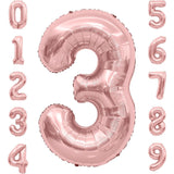Balon Din Folie Metalizata Figurina Cifra, Tema Aniversare 80 Cm, Ambalaj Individual, Pai Inclus, Umflare Cu Aer Sau Heliu, Rose Gold, Cifra 3 - vivimall.ro
