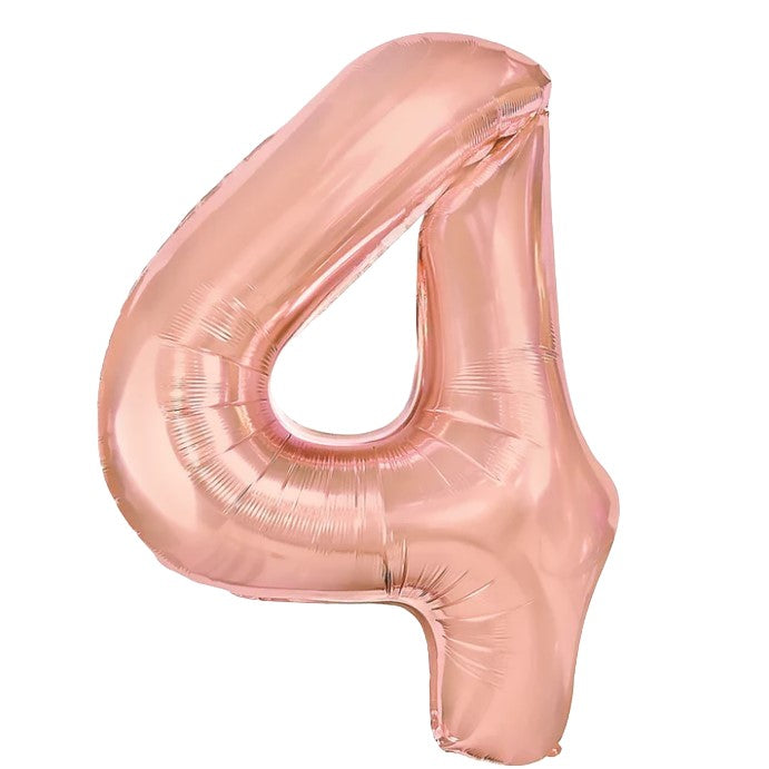 Balon Din Folie Metalizata Figurina Cifra, Tema Aniversare 80 Cm, Ambalaj Individual, Pai Inclus, Umflare Cu Aer Sau Heliu, Rose, Cifra 4 - vivimall.ro