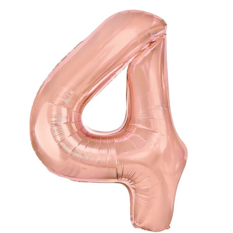 Balon Din Folie Metalizata Figurina Cifra, Tema Aniversare 80 Cm, Ambalaj Individual, Pai Inclus, Umflare Cu Aer Sau Heliu, Rose, Cifra 4 - vivimall.ro
