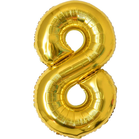 Balon Din Folie Metalizata Figurina Cifra, Tema Aniversare 40 Cm, Ambalaj Individual, Pai Inclus, Umflare Cu Aer Sau Heliu, Cifra 8 - vivimall.ro