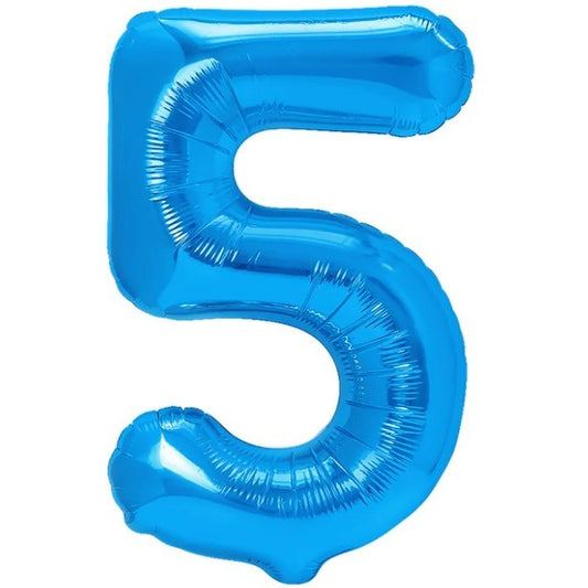 Balon din Folie Metalizata, Vivimall, Figurina Cifra, Tema Aniversare 80 cm, Ambalaj Individual, Pai inclus, Umflare cu Aer sau Heliu, Albastru, Cifra 5 - vivimall.ro