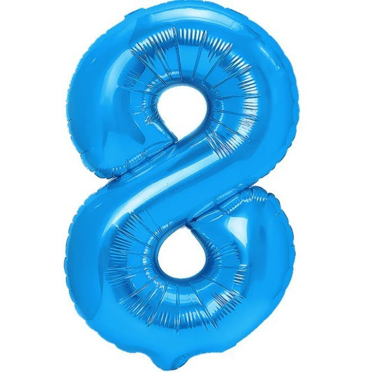 Balon din Folie Metalizata, Vivimall, Figurina Cifra, Tema Aniversare 80 cm, Ambalaj Individual, Pai inclus, Umflare cu Aer sau Heliu, Albastru, Cifra 8 - vivimall.ro