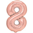 Balon Din Folie Metalizata Figurina Cifra, Tema Aniversare 80 Cm, Ambalaj Individual, Pai Inclus, Umflare Cu Aer Sau Heliu, Rose Gold, Cifra 8 - vivimall.ro