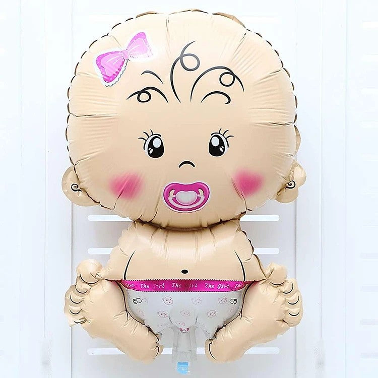 Balon din Folie Metalizata, Vivimall, Figurina Fetita, Tema Botez, 73x48 cm,  Ambalaj Individual, Pai Inclus, Umflare cu Aer sau Heliu, Roz - vivimall.ro
