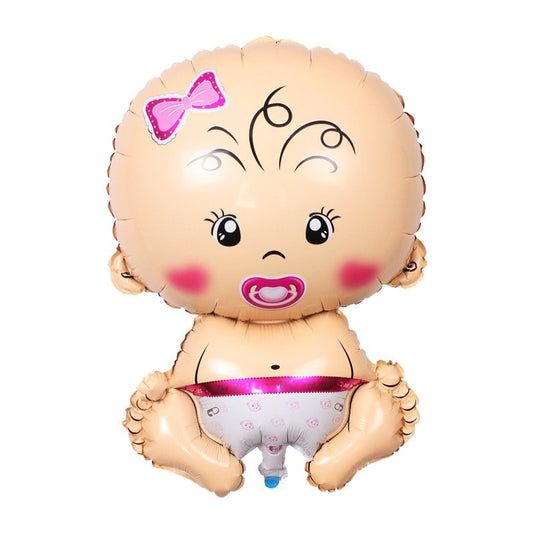 Balon din Folie Metalizata, Vivimall, Figurina Fetita, Tema Botez, 73x48 cm,  Ambalaj Individual, Pai Inclus, Umflare cu Aer sau Heliu, Roz