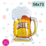 Balon din Folie Metalizata, Vivimall, Figurina Halba de Bere, Model Cheers, Tematica Petrecere, 58x73 cm, Ambalaj Individual, Pai Inclus, Umflare cu Aer sau Heliu, Galben