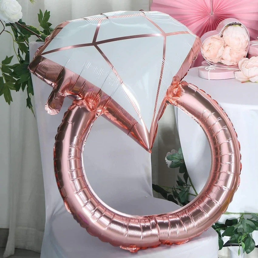 Balon Din Folie Metalizata, Figurina Inel De Logodna, Tema Nunta, 60 Cm, Ambalaj Individual, Pai Inclus, Umflare Cu Aer Sau Heliu - vivimall.ro