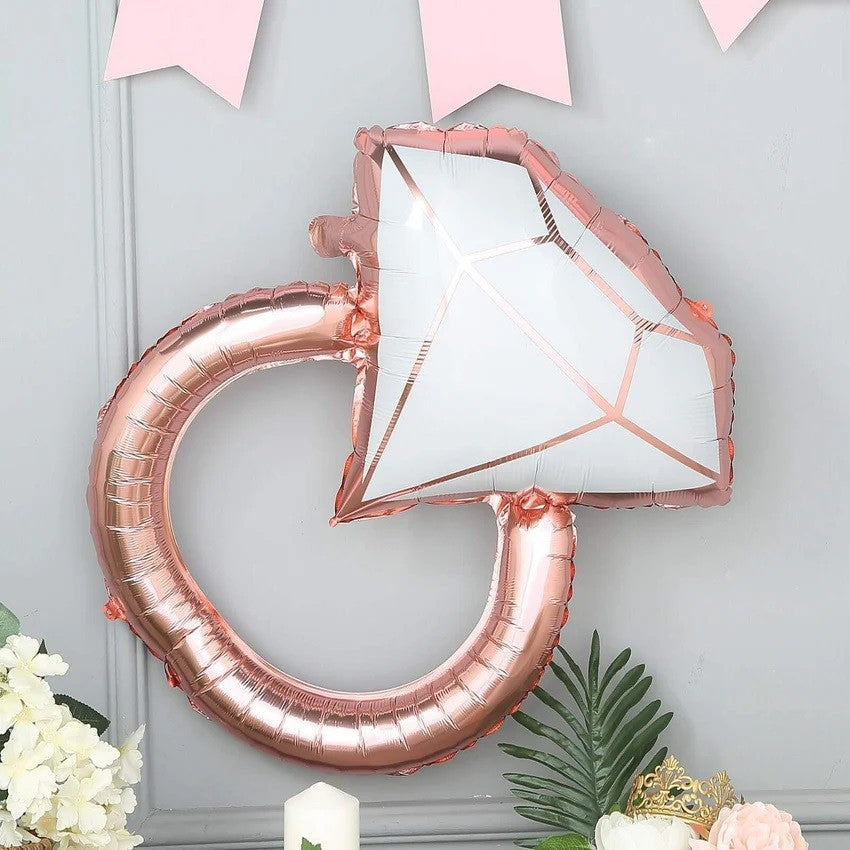 Balon Din Folie Metalizata, Figurina Inel De Logodna, Tema Nunta, 60 Cm, Ambalaj Individual, Pai Inclus, Umflare Cu Aer Sau Heliu - vivimall.ro