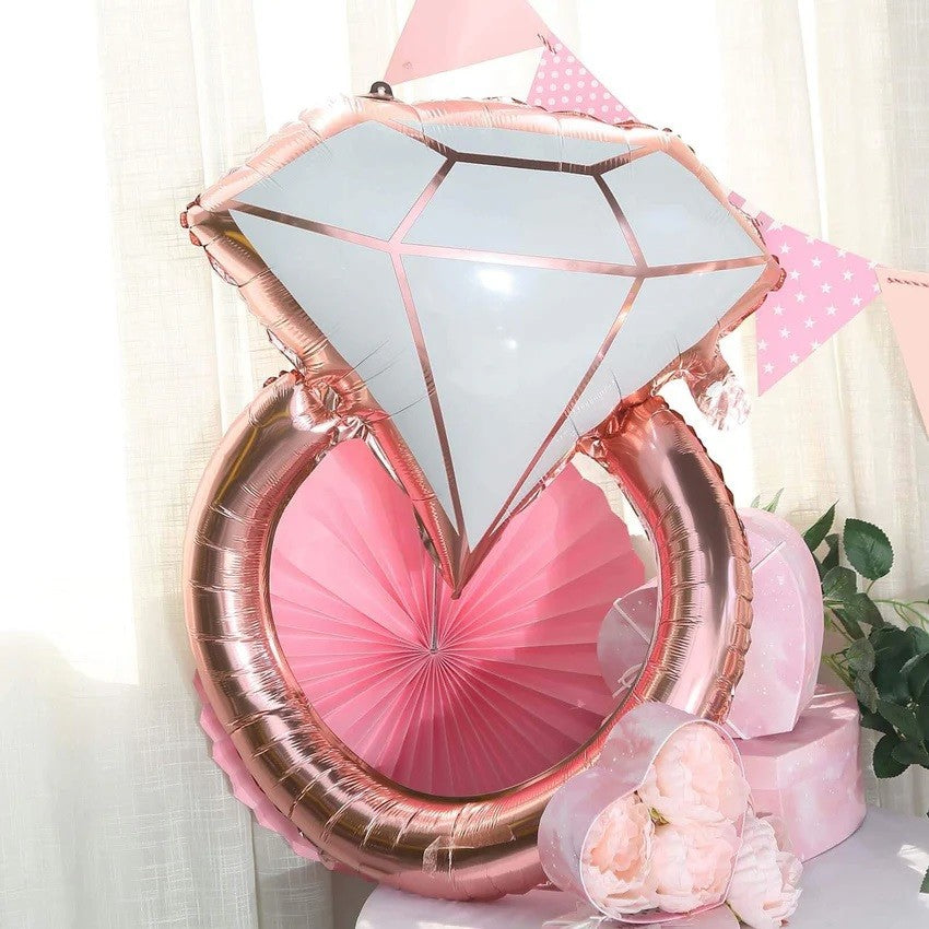 Balon Din Folie Metalizata, Figurina Inel De Logodna, Tema Nunta, 60 Cm, Ambalaj Individual, Pai Inclus, Umflare Cu Aer Sau Heliu - vivimall.ro